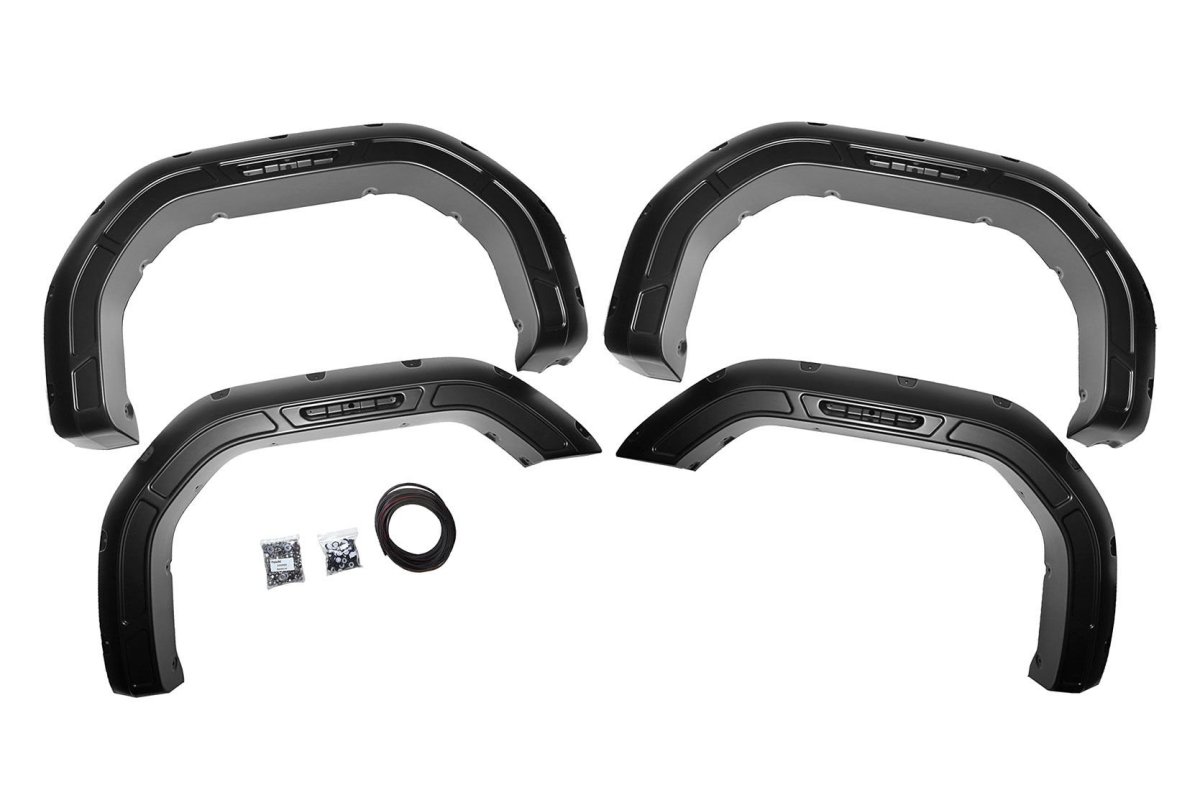 GMC Sierra 3500 HD Fender Flares - Rough Country - Defender - GBA Black - '20-'23